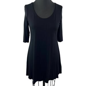 Eileen Fisher Black Stretch Viscose Jersey Scoop Neck 3/4 Sleeve Tunic Top S